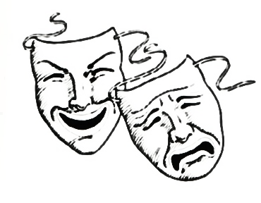 "Az ábrán két híres színházi maszkot látunk, amelyek jellegzetesen a komédia és a tragédia műfajait szimbolizálják. Bal oldalon egy mosolygó, vidám arcot láthatunk széles mosollyal. Jobb oldalon egy szomorú, lefelé görbülő szájú és lehorgasztott szemöldökű arc látható, amely a bánatot és a szenvedést fejezi ki. Ezek a maszkok hagyományosan a drámai művészeteket képviselik, és gyakran használják őket a színház világának jelképeként. A rajz egyszerű vonalakból áll, fekete-fehér színezéssel." (A kép leírását a ChatGPT készítette)